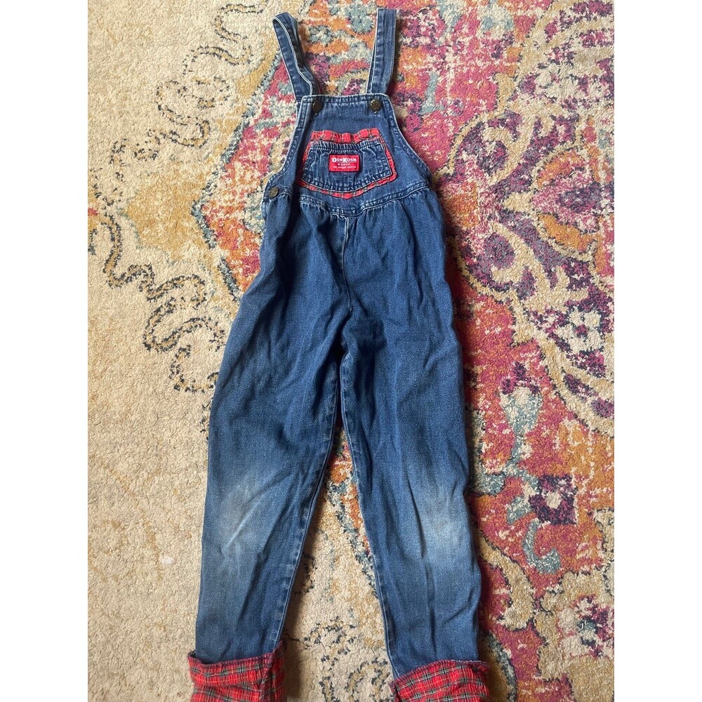 Vintage OshKosh B'gosh Plaid-Lined Denim Overalls